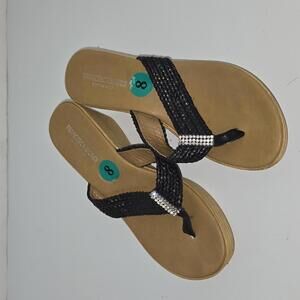 061 Francesca Biondi Black Braided Bling Accent Wedge Flip Flop‎ Size 8